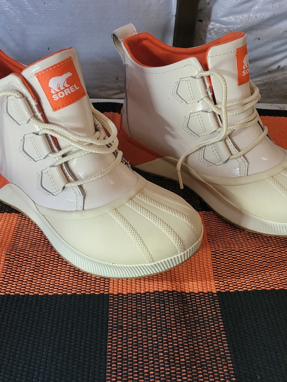 Sorel Cream and Orange Lace-Up Duck Boots